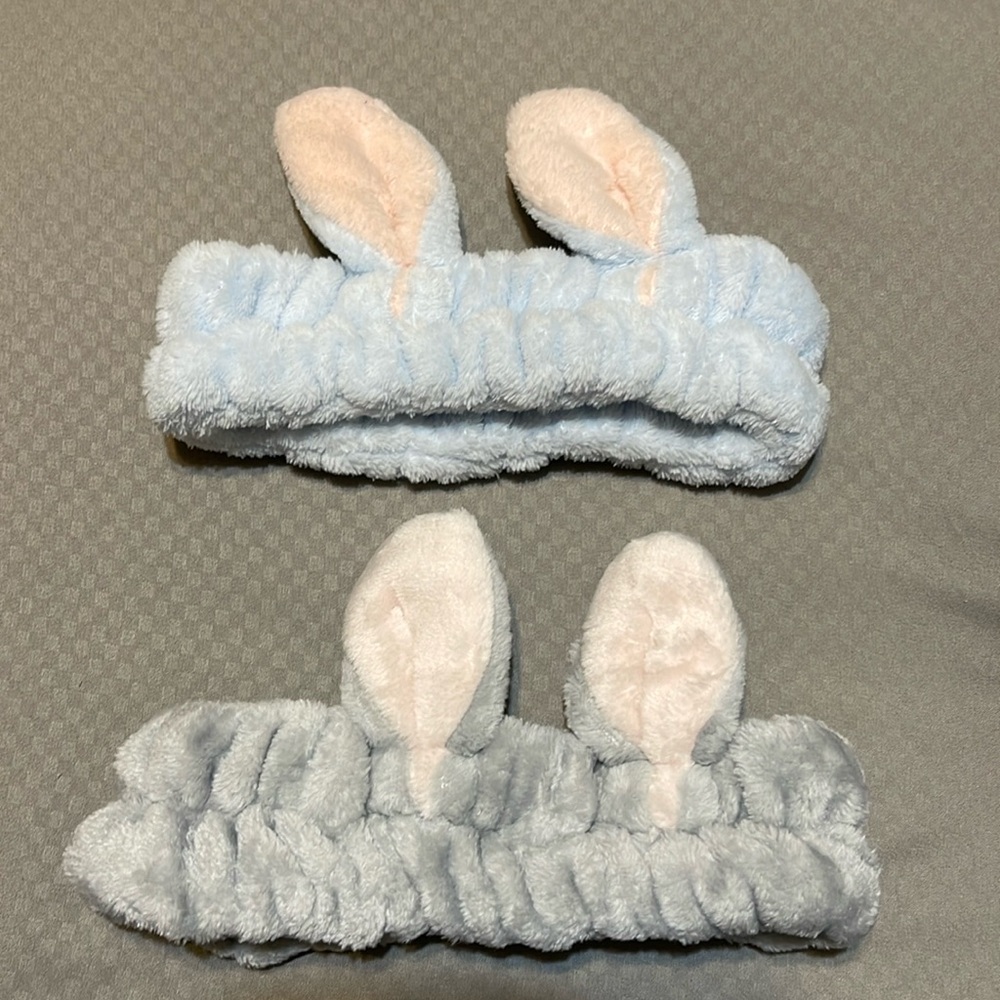 Grey and baby blue stretchy bunny headbands